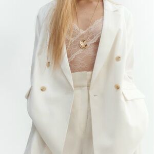 H&M| Classic Double Breasted Oversized Viscose White Blazer Sz XS New w/Tags NWT